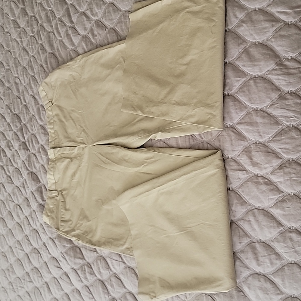 COTTON/ SPANDEX BEIGE STRAIGHT WIDE PANTS- see descr